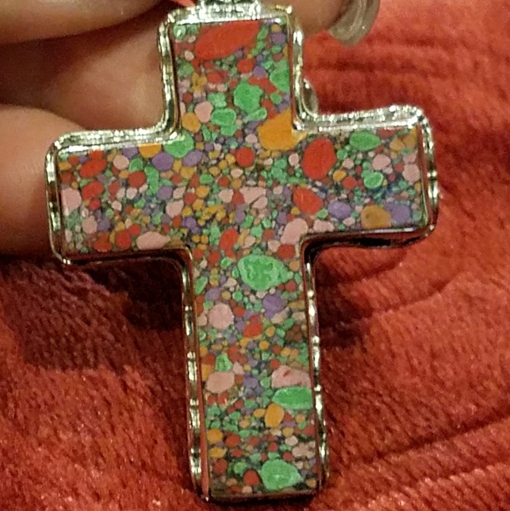 HSN ~ Multi-Color Turquoise, 925 Cross Pendant